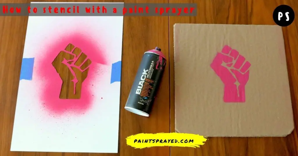 spraying stencil with paint sprayer