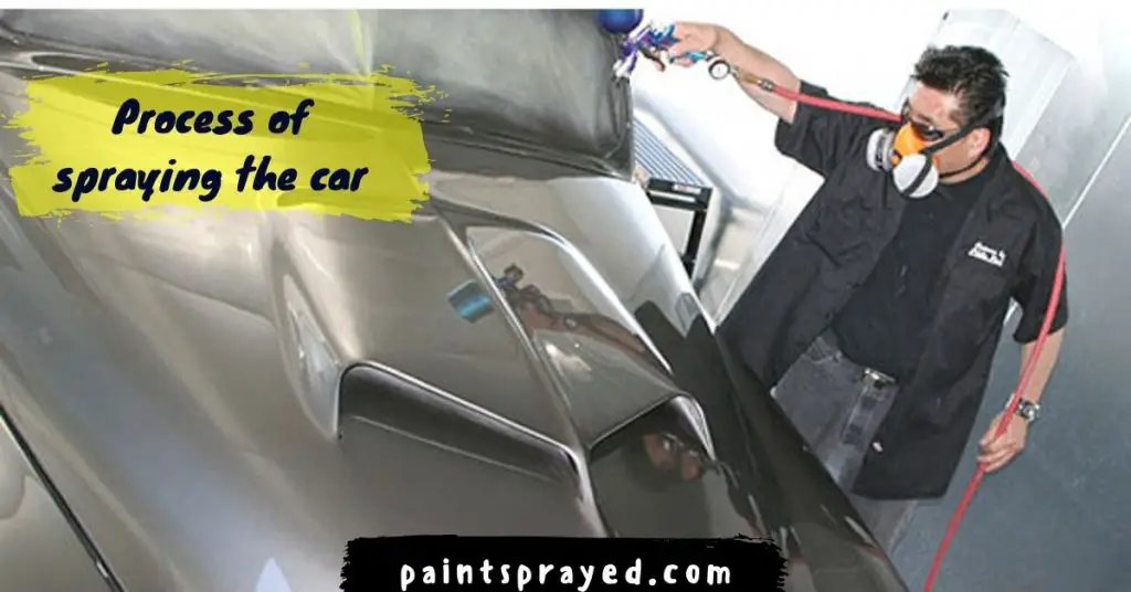 Spraying car with spray gun