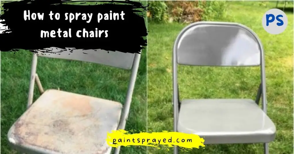 spraying metal chairs with spray paint