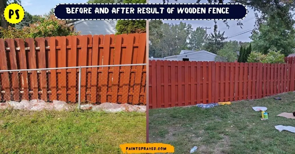 before and after result of stained wooden fence