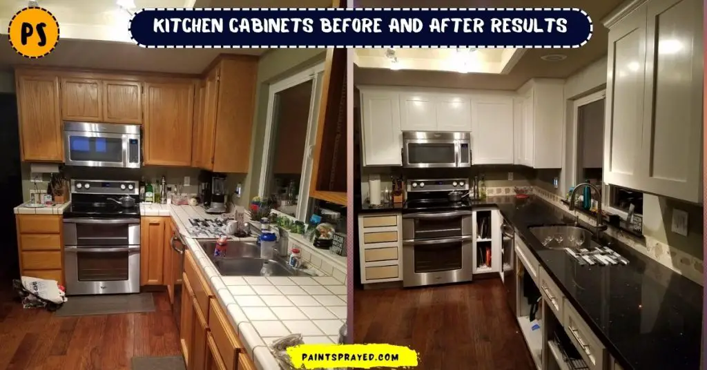 before and after results of cabinets painted with Wagner 0518050 