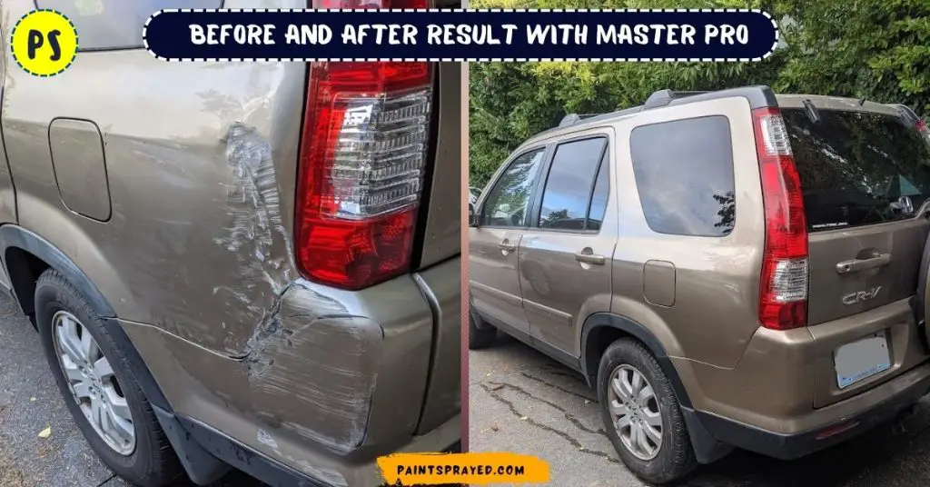 before and after result of jeep painted with Master pro spray gun